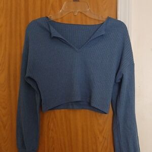 SHEIN Blue Cropped Sailor Collar Sweatshirt